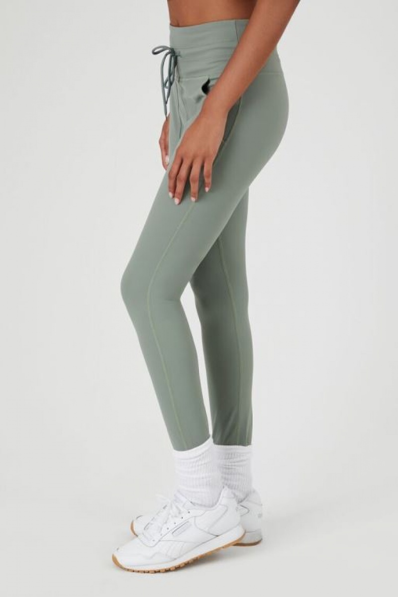 Leggins Forever 21 High Rise Drawstring Mujer Verde Oliva | hFlk8r61AKG