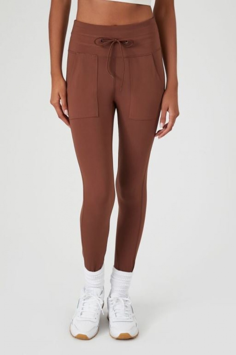 Leggins Forever 21 High Rise Drawstring Mujer Chocolate | D8N2iLYDCl9