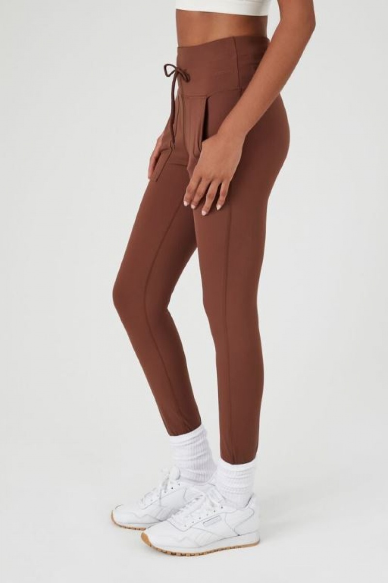 Leggins Forever 21 High Rise Drawstring Mujer Chocolate | D8N2iLYDCl9