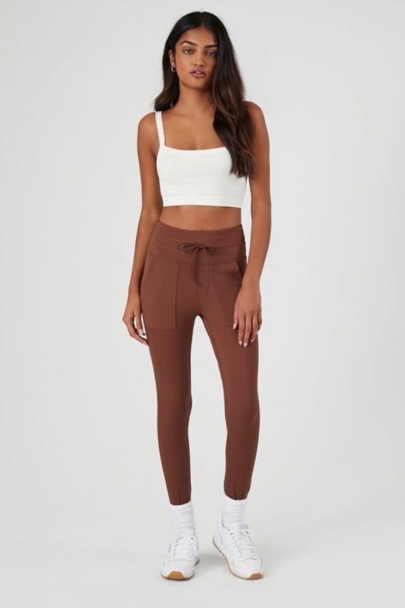 Leggins Forever 21 High Rise Drawstring Mujer Chocolate | D8N2iLYDCl9