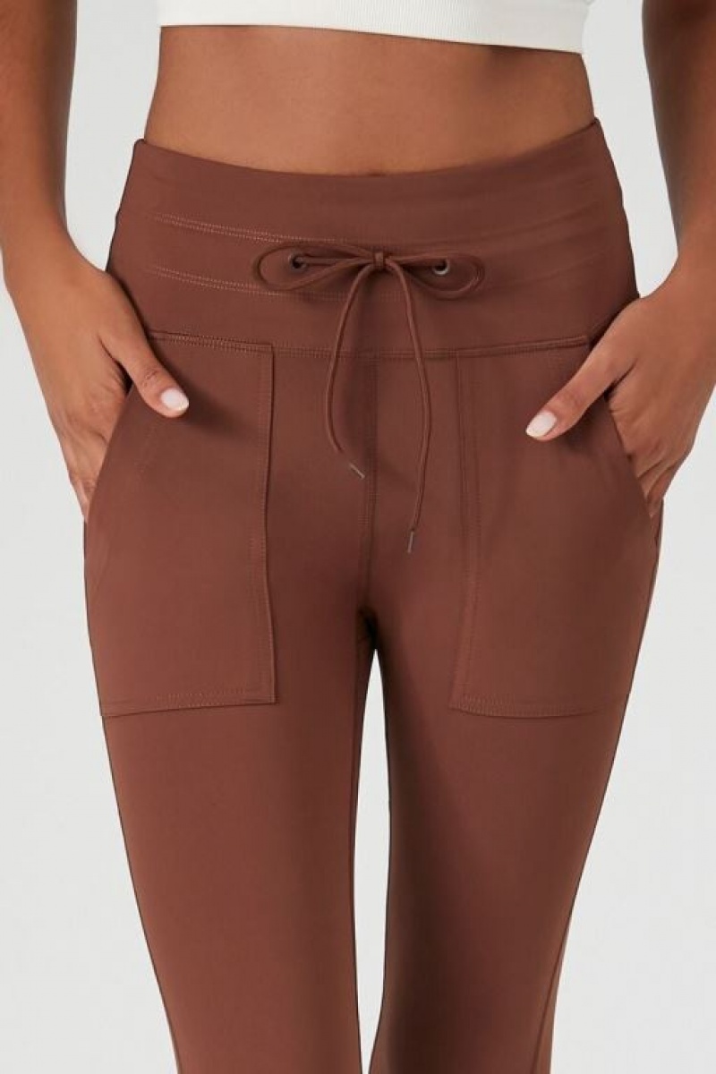 Leggins Forever 21 High Rise Drawstring Mujer Chocolate | D8N2iLYDCl9