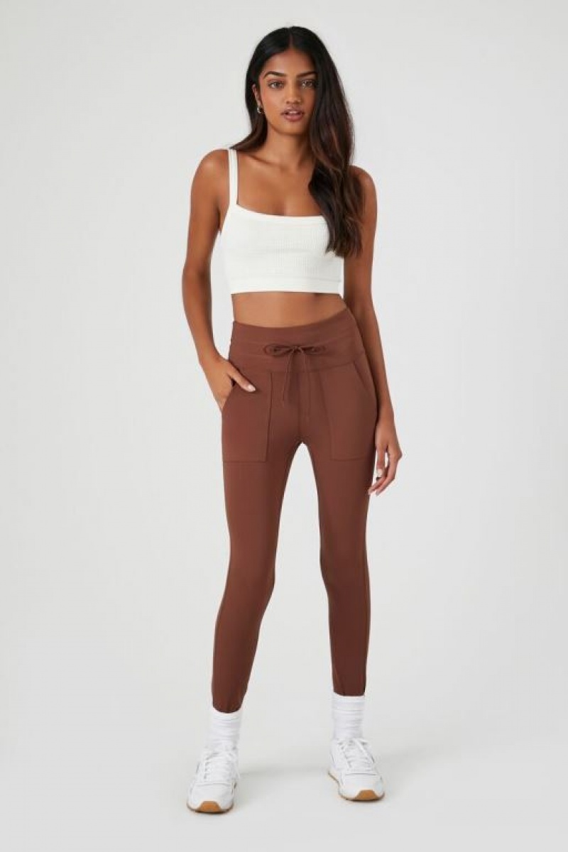 Leggins Forever 21 High Rise Drawstring Mujer Chocolate | D8N2iLYDCl9