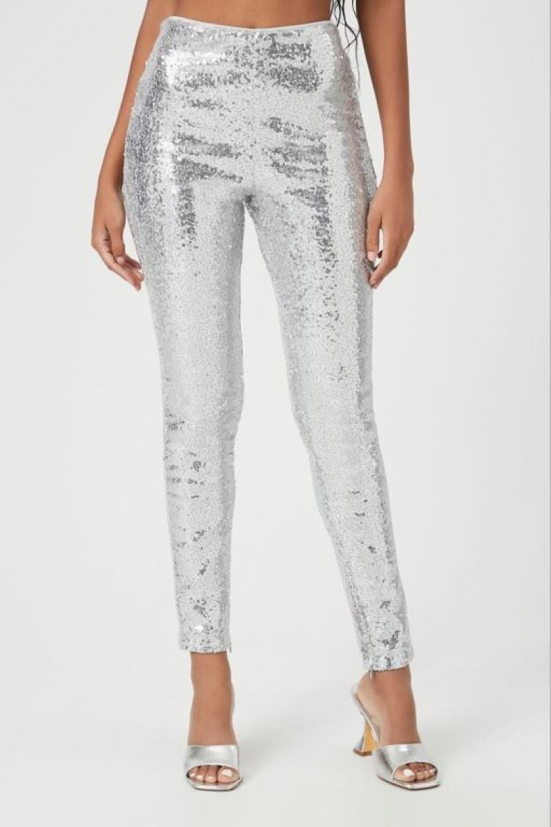 Leggins Forever 21 High Rise Sequin Mujer Plateadas | edP8IYJp4j0