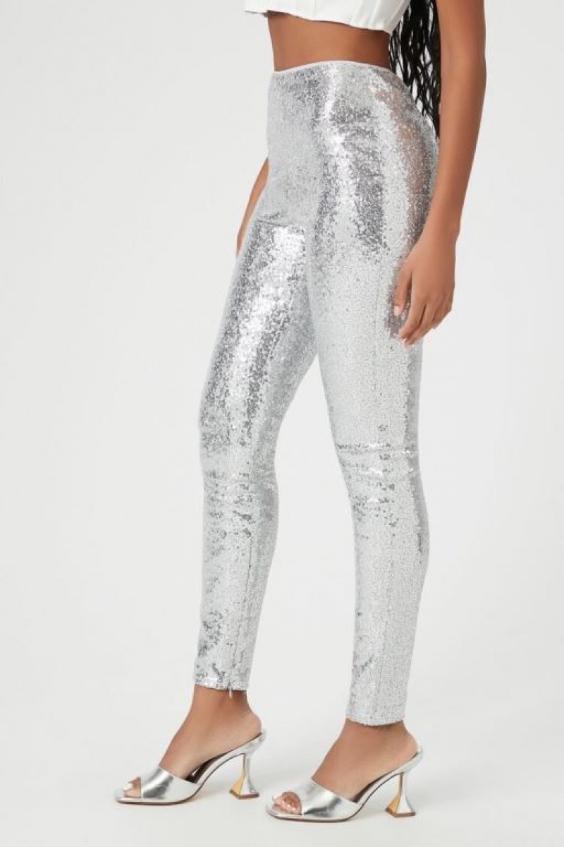 Leggins Forever 21 High Rise Sequin Mujer Plateadas | edP8IYJp4j0