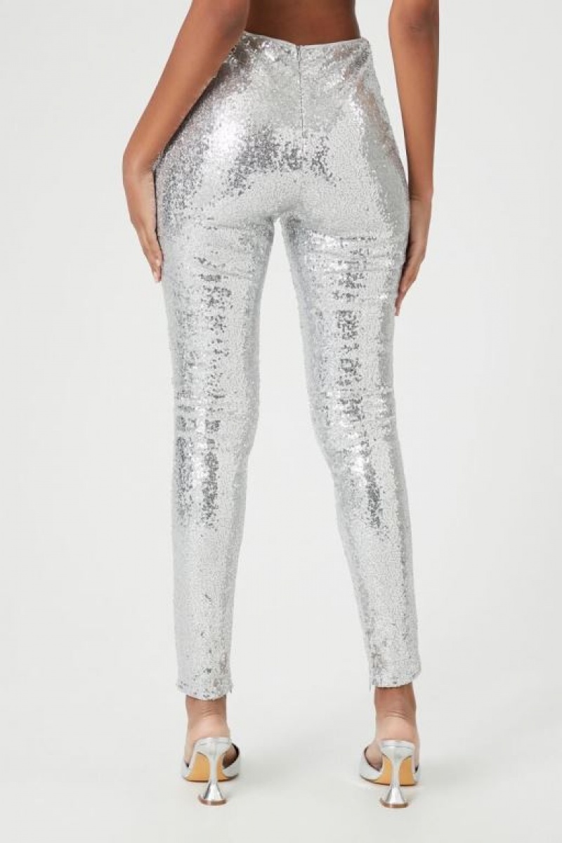 Leggins Forever 21 High Rise Sequin Mujer Plateadas | edP8IYJp4j0