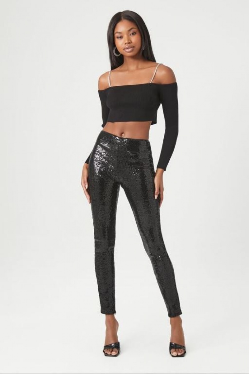 Leggins Forever 21 High Rise Sequin Mujer Negras | voyRUWw4rBY