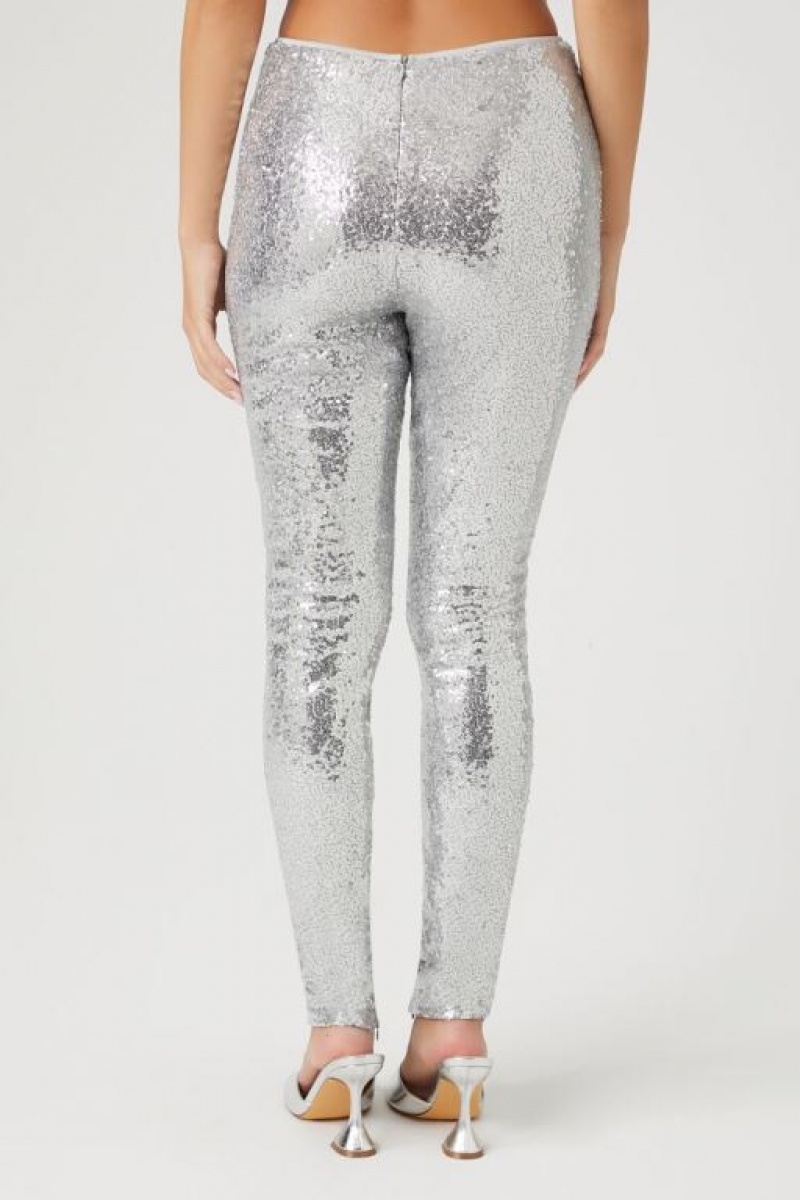 Leggins Forever 21 High Rise Sequin Mujer Plateadas | DY8sAqviiPD