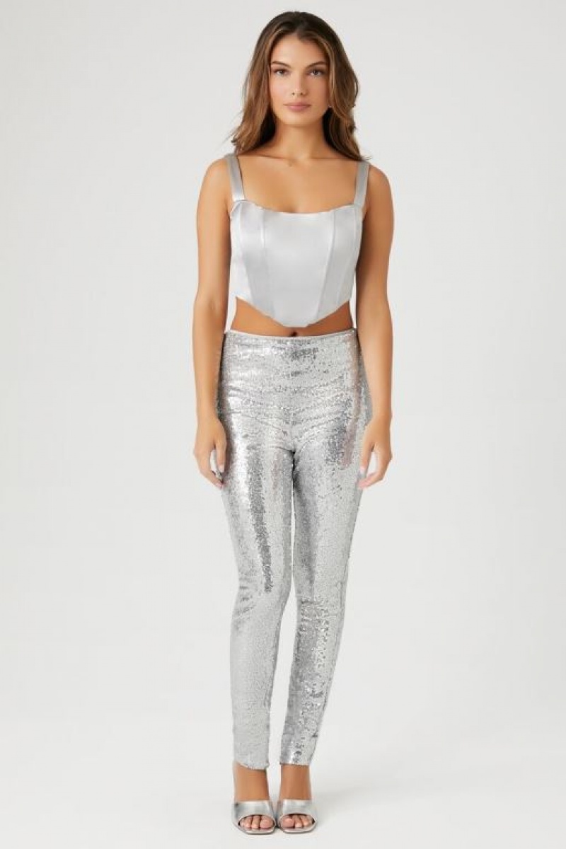 Leggins Forever 21 High Rise Sequin Mujer Plateadas | DY8sAqviiPD