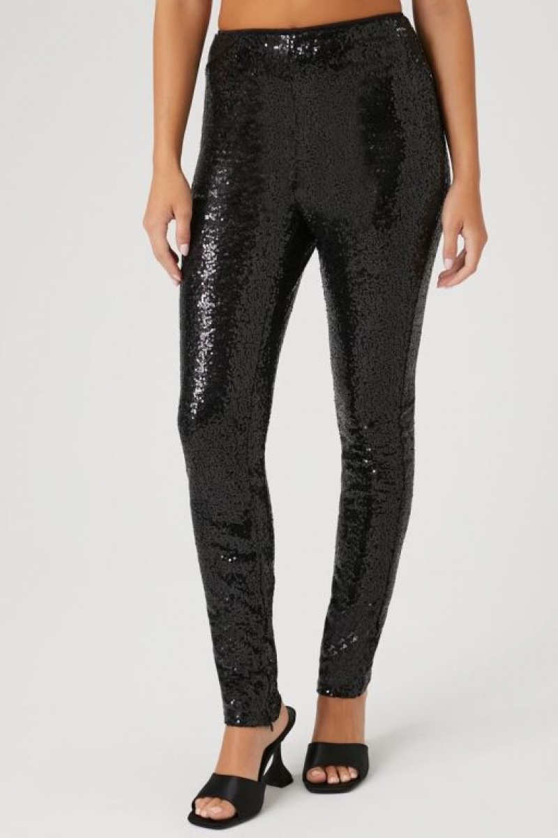 Leggins Forever 21 High Rise Sequin Mujer Negras | ZSYDxEEhwLm