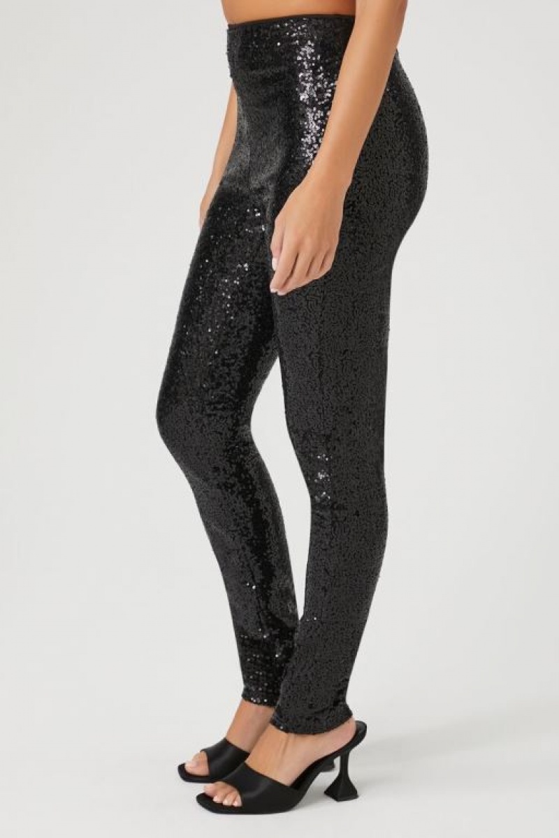 Leggins Forever 21 High Rise Sequin Mujer Negras | ZSYDxEEhwLm