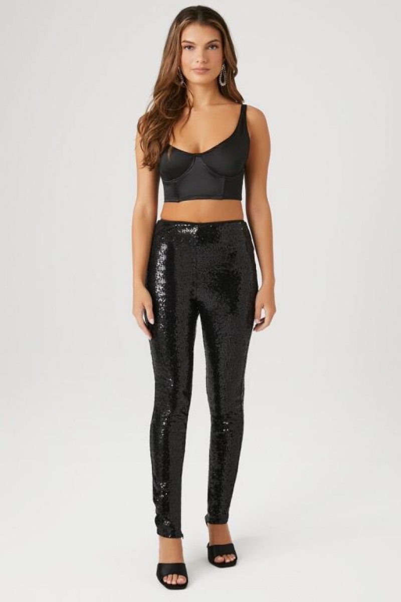 Leggins Forever 21 High Rise Sequin Mujer Negras | ZSYDxEEhwLm