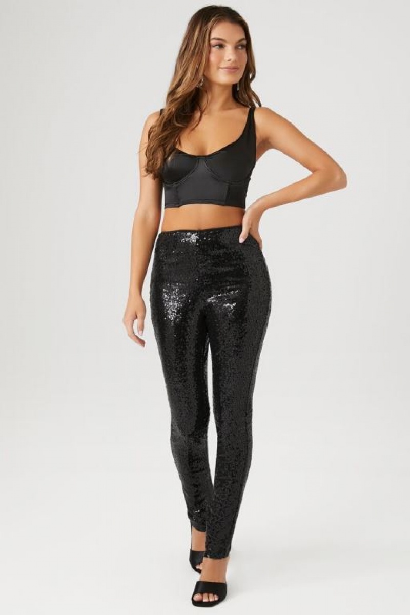 Leggins Forever 21 High Rise Sequin Mujer Negras | ZSYDxEEhwLm