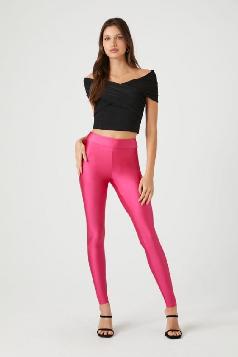 Leggins Forever 21 High Shine Mid Rise Mujer Rosas | 2xH5qjspLS3