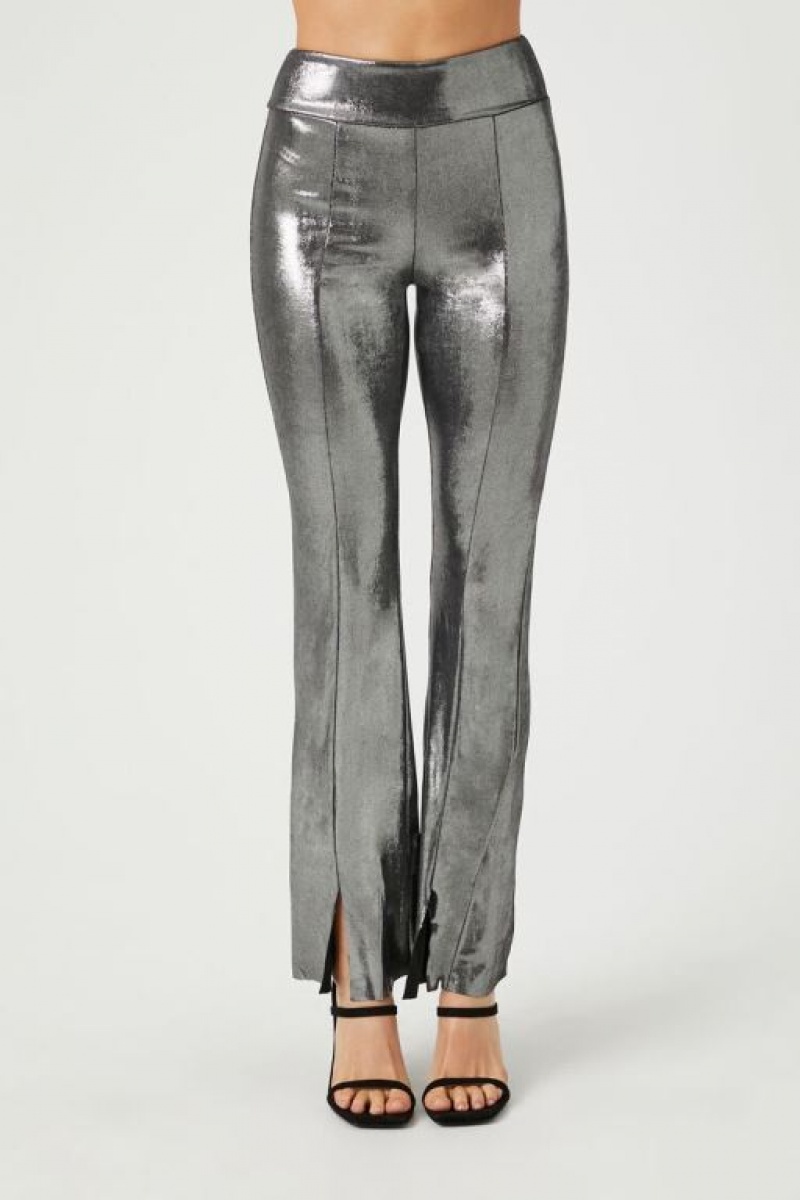 Leggins Forever 21 Metallic Split Hem Mujer Plateadas | n9aLHCVJ74E