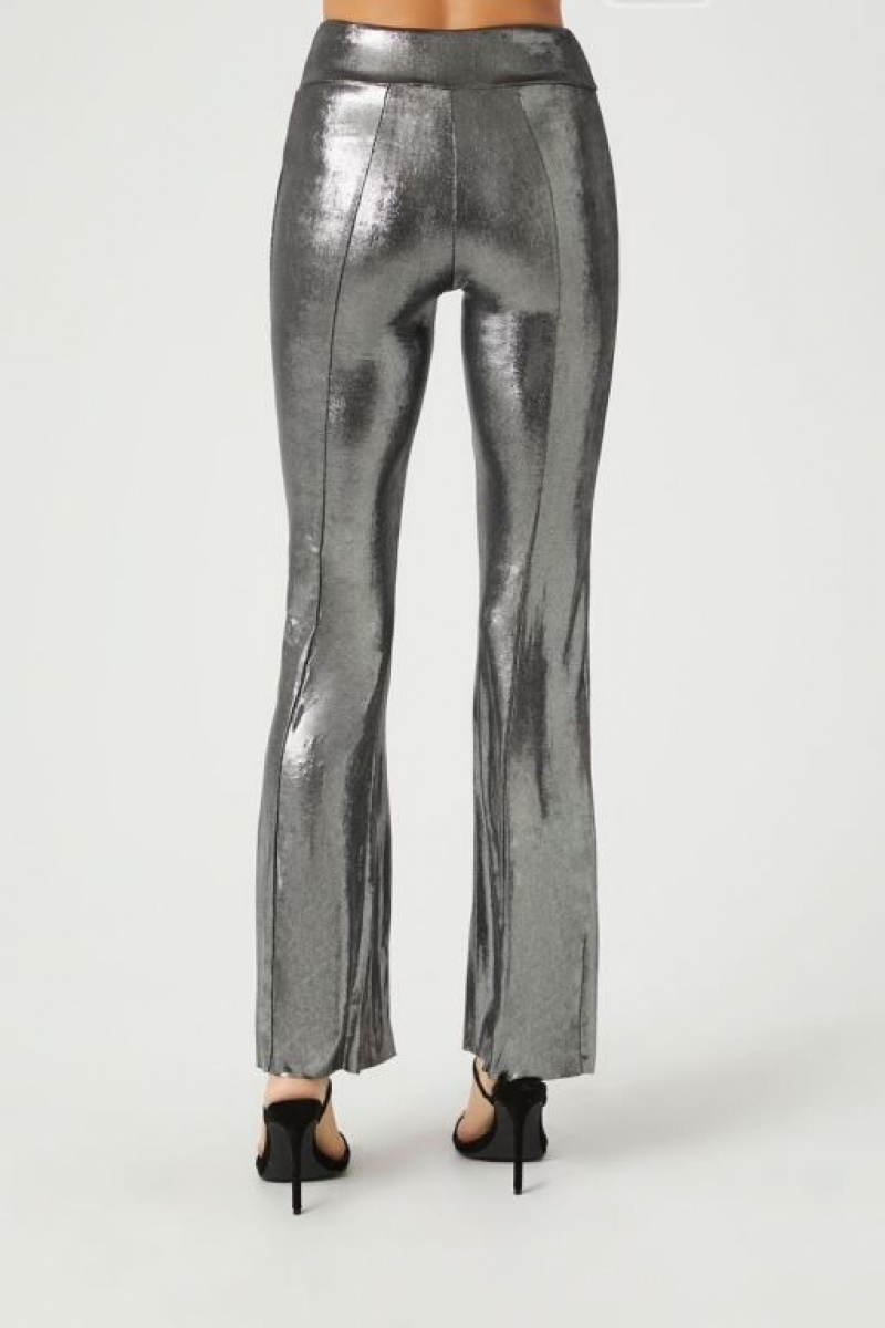 Leggins Forever 21 Metallic Split Hem Mujer Plateadas | n9aLHCVJ74E