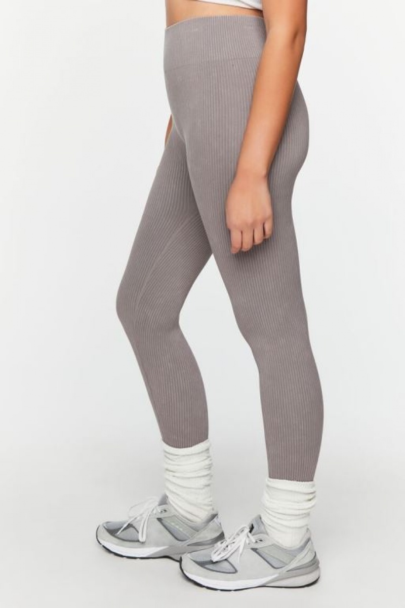 Leggins Forever 21 Mineral Wash Acanalado Mujer Gris | YgSVNzNMij1