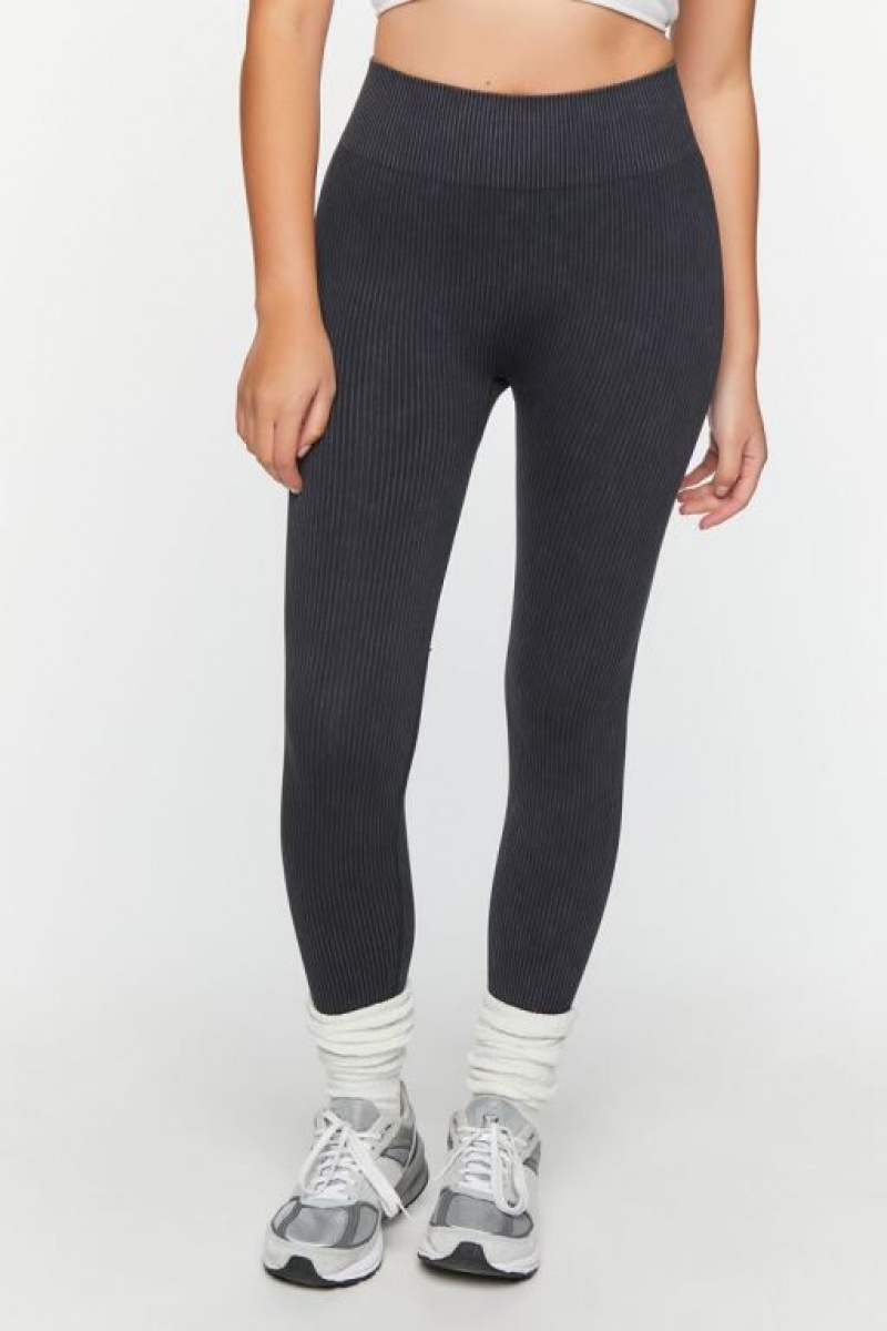 Leggins Forever 21 Mineral Wash Acanalado Mujer Negras | Vkft4D8kFv8