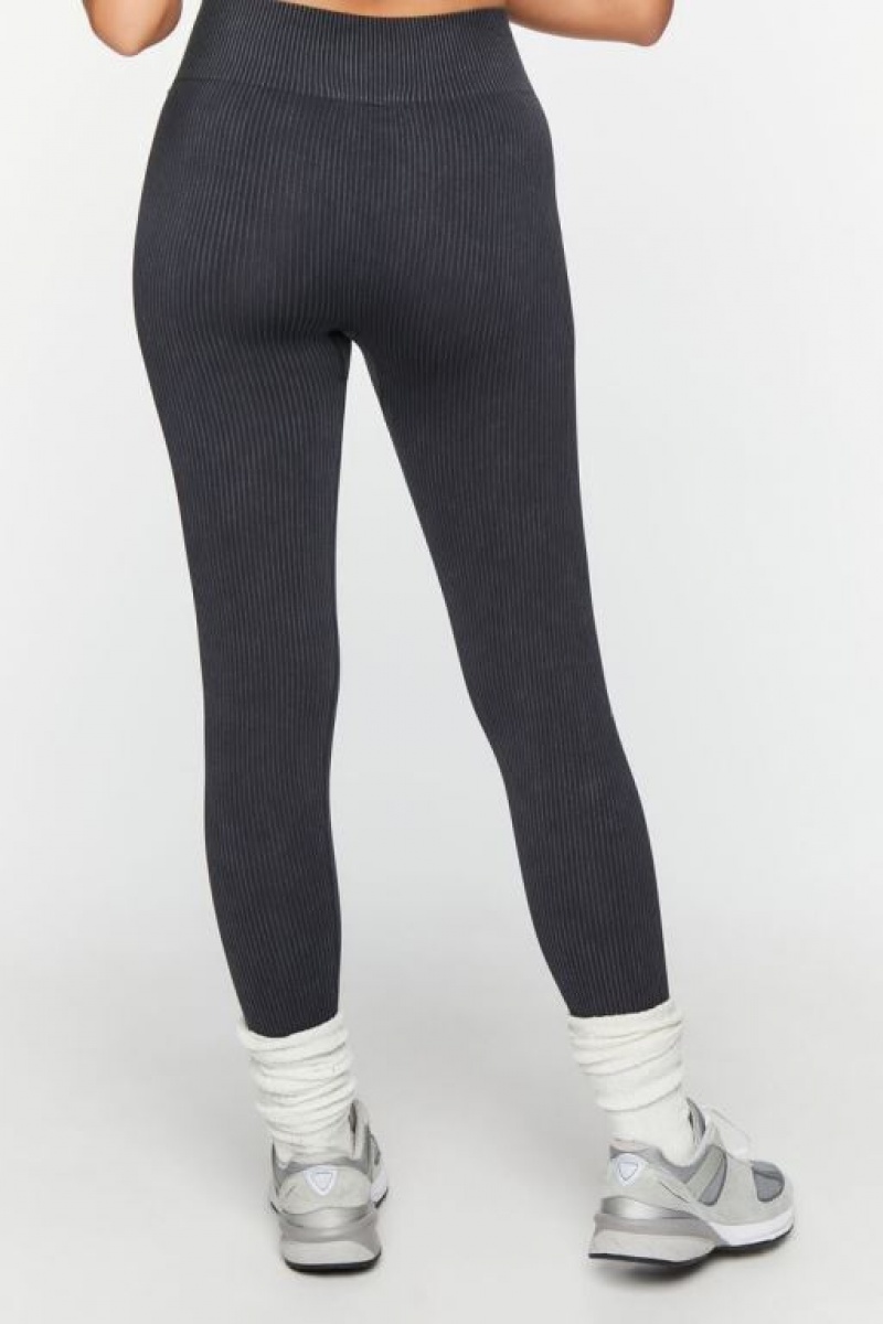 Leggins Forever 21 Mineral Wash Acanalado Mujer Negras | Vkft4D8kFv8