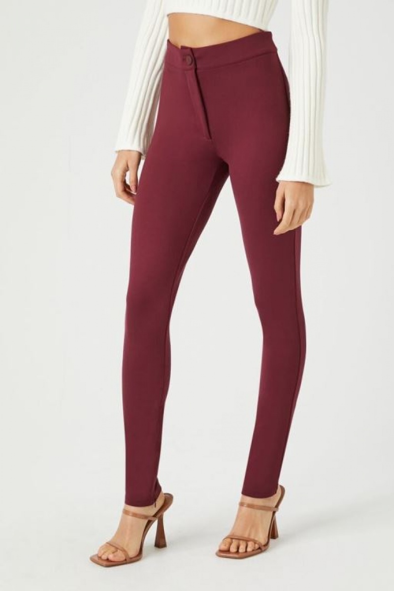 Leggins Forever 21 Ponte Knit High Rise Mujer Burdeos | Mm0395GXF81