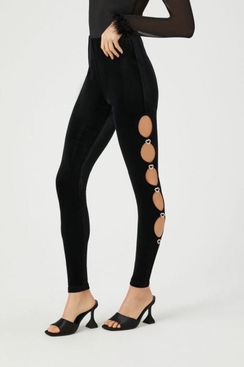 Leggins Forever 21 Rhinestone Heart Cutout Mujer Negras | qPK3NjSpEkc