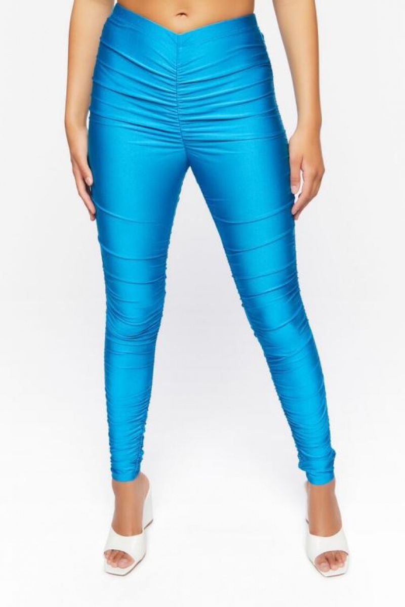 Leggins Forever 21 Satin Ruched Mujer Turquesa | Xpfqr29MB1Q