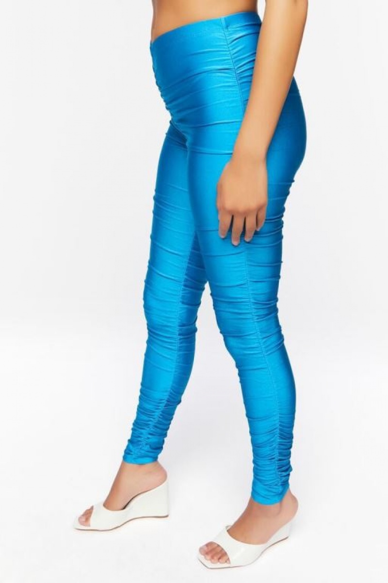 Leggins Forever 21 Satin Ruched Mujer Turquesa | Xpfqr29MB1Q