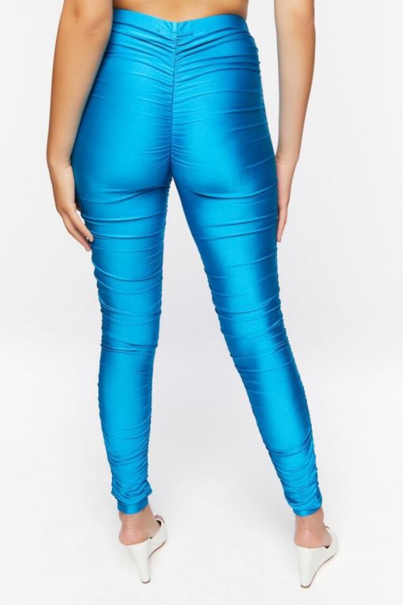 Leggins Forever 21 Satin Ruched Mujer Turquesa | Xpfqr29MB1Q