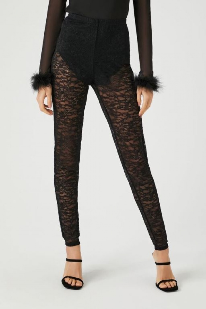 Leggins Forever 21 Sheer Lace Mujer Negras | jGX3u5JY1Af