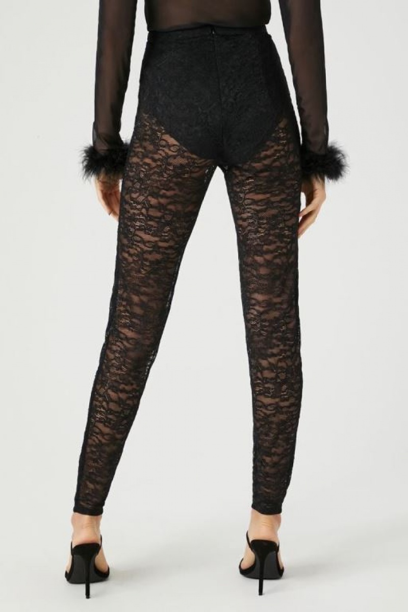 Leggins Forever 21 Sheer Lace Mujer Negras | jGX3u5JY1Af