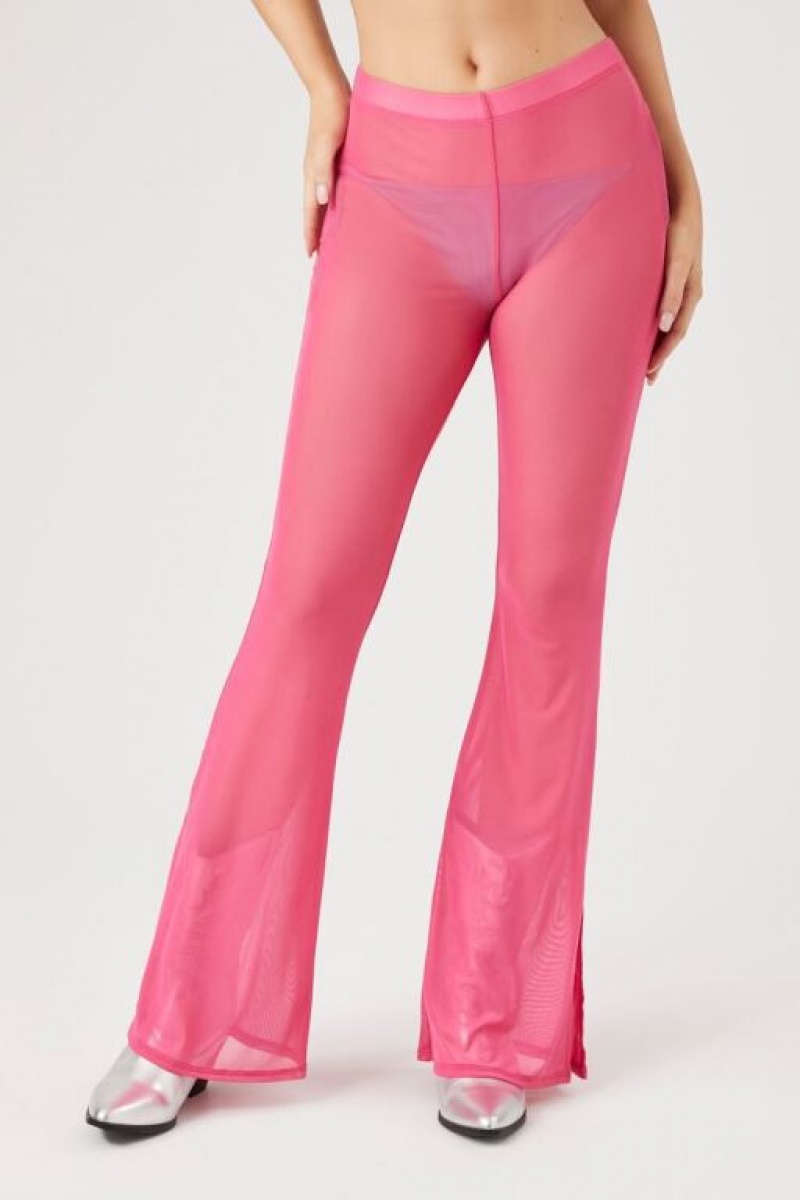 Leggins Forever 21 Sheer Mesh Flare Mujer Fucsia | iIh0bLAgxFY