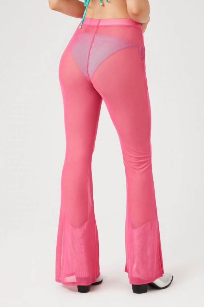 Leggins Forever 21 Sheer Mesh Flare Mujer Fucsia | iIh0bLAgxFY