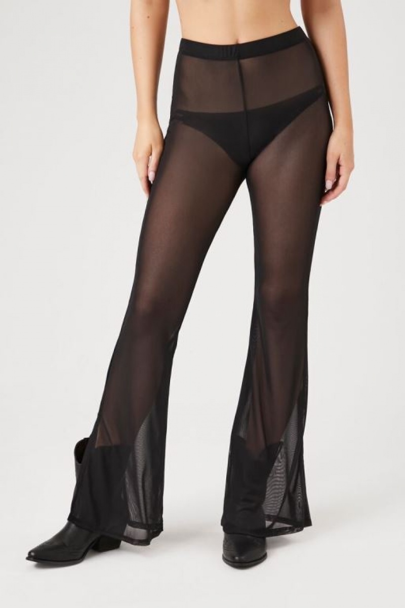 Leggins Forever 21 Sheer Mesh Flare Mujer Negras | XnhGCBKkalS