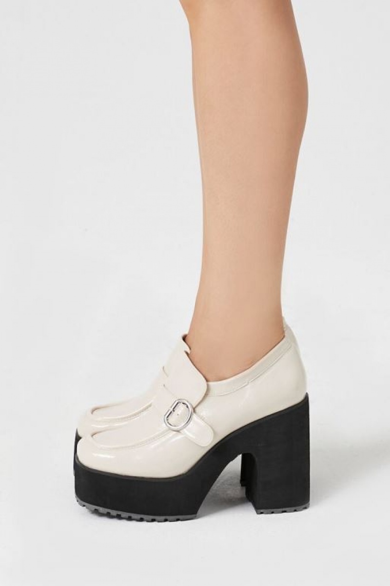 Mocasines Forever 21 Buckled Platform Loafer Heels Mujer Creme | lACoaNTw7JB