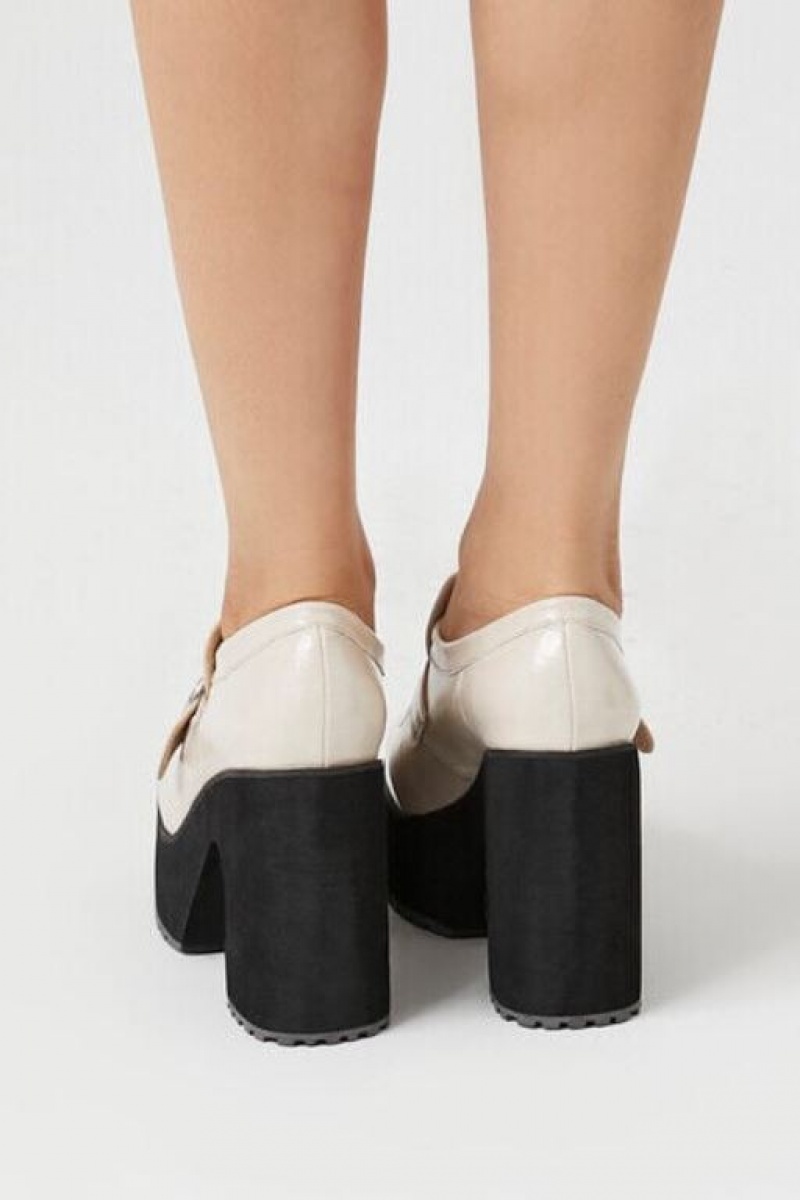 Mocasines Forever 21 Buckled Platform Loafer Heels Mujer Creme | lACoaNTw7JB