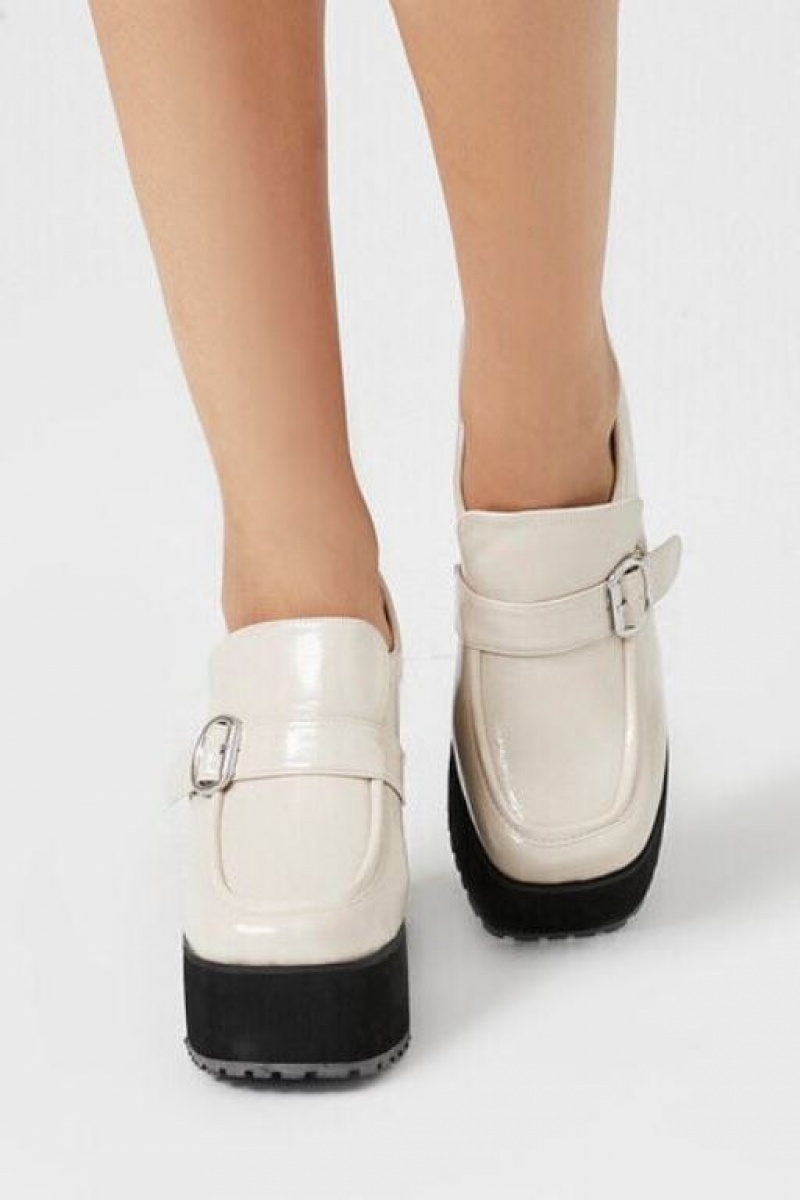 Mocasines Forever 21 Buckled Platform Loafer Heels Mujer Creme | lACoaNTw7JB