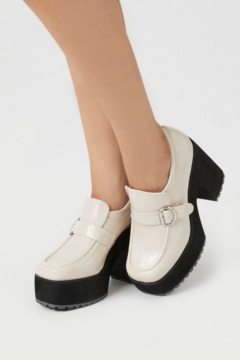 Mocasines Forever 21 Buckled Platform Loafer Heels Mujer Creme | lACoaNTw7JB