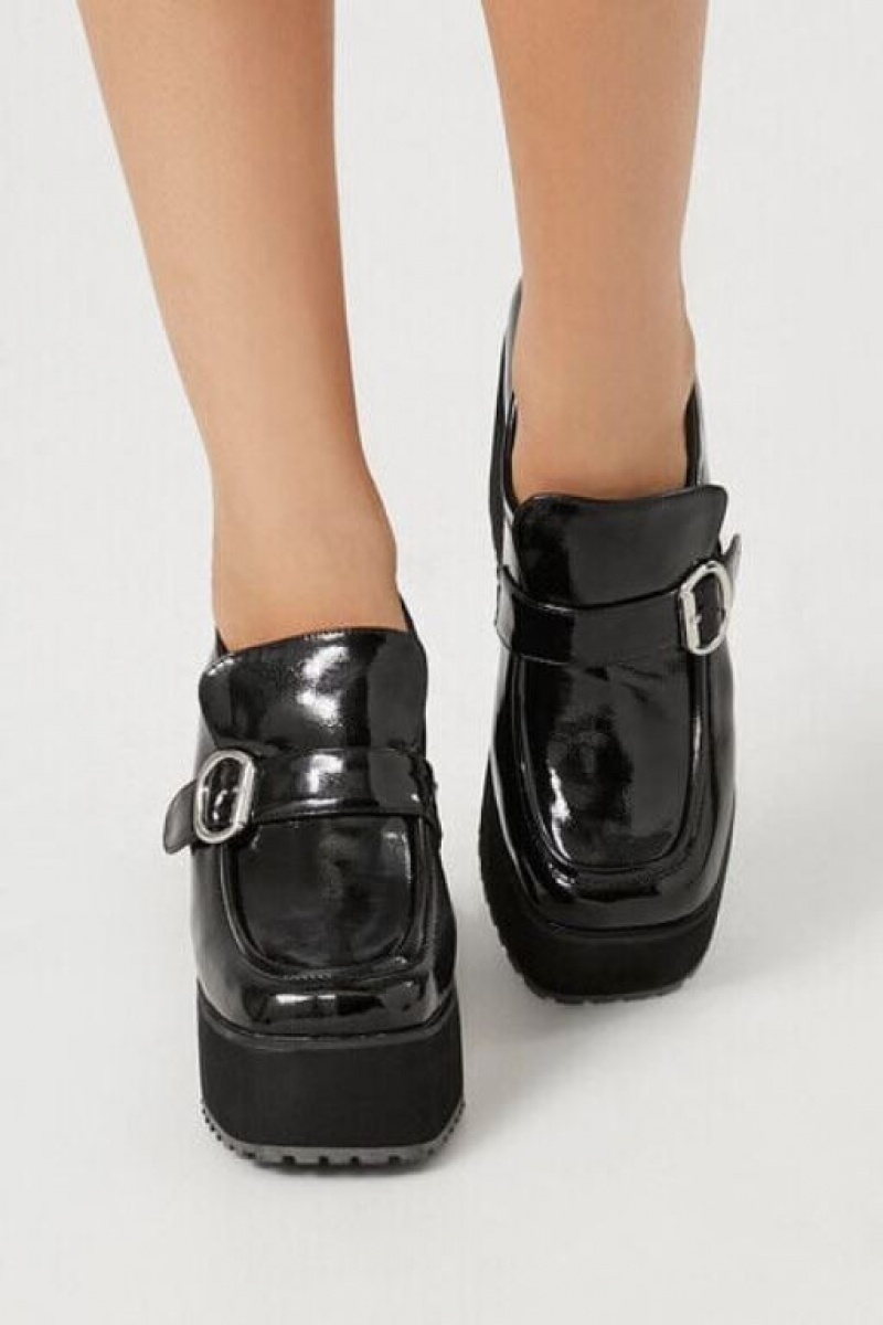 Mocasines Forever 21 Buckled Platform Loafer Heels Mujer Negras | 1bUIFfOpGru