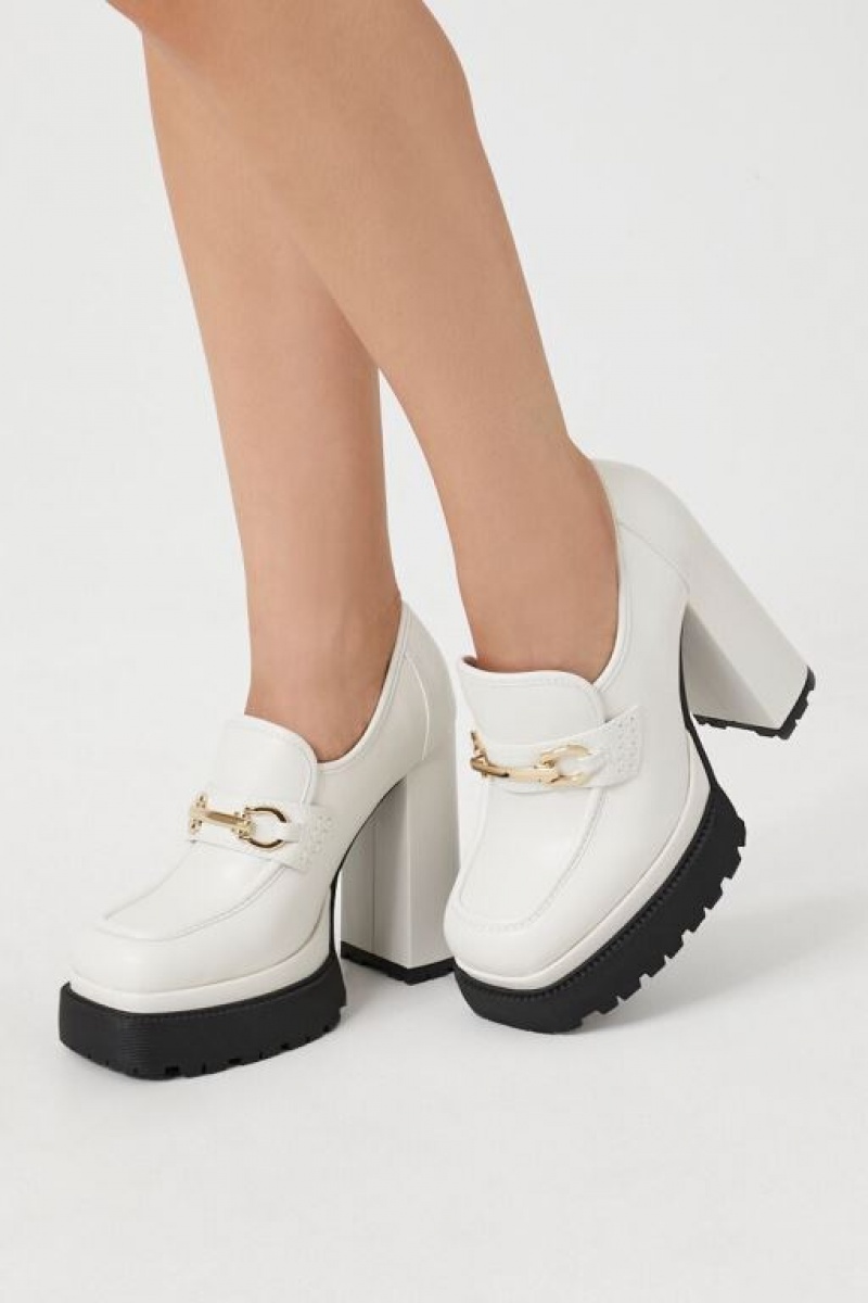 Mocasines Forever 21 Chunky Heel Lug Sole Mujer Blancas | Jau1BVgQewd