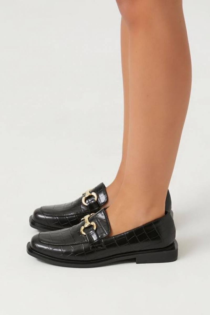 Mocasines Forever 21 Faux Croc Cuero Mujer Negras | RAd0POPbsdq