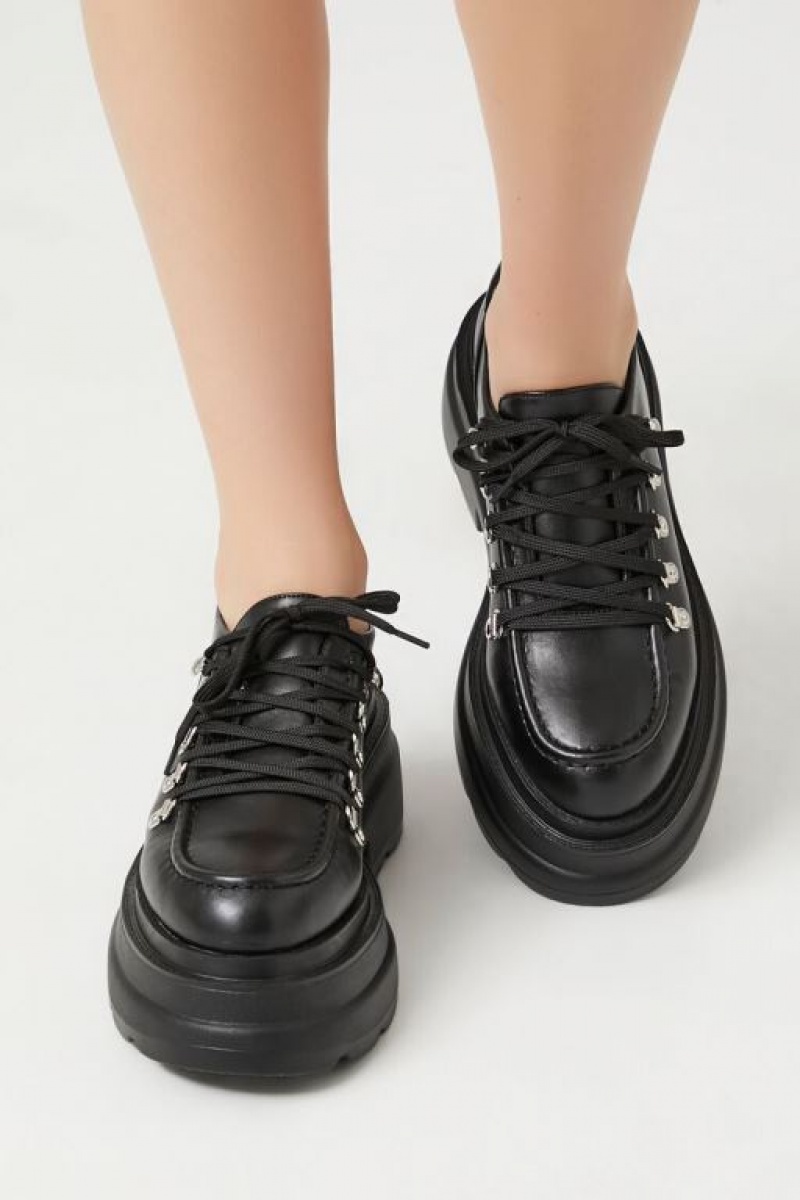 Mocasines Forever 21 Faux Cuero Lug Sole Oxfords Mujer Negras | dmyTMnzJGjG