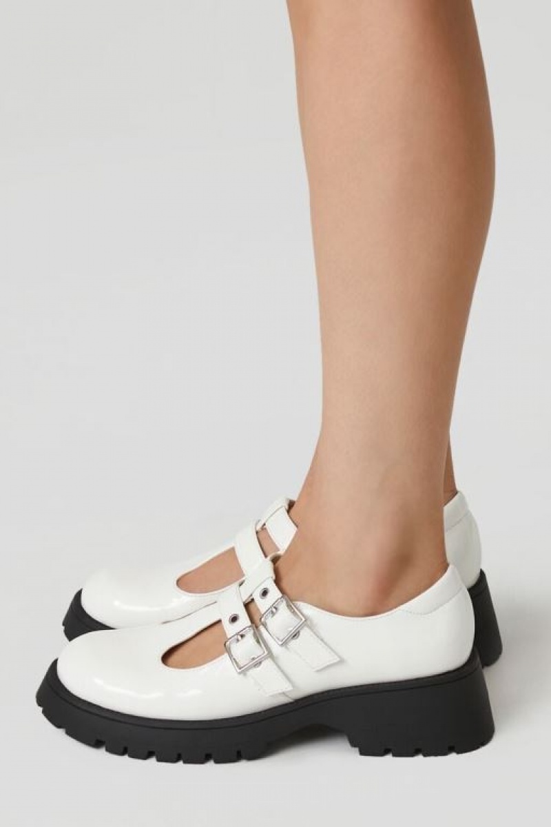 Mocasines Forever 21 Faux Cuero Lug Sole Mary Janes Mujer Blancas | KRg6gS7GvWP