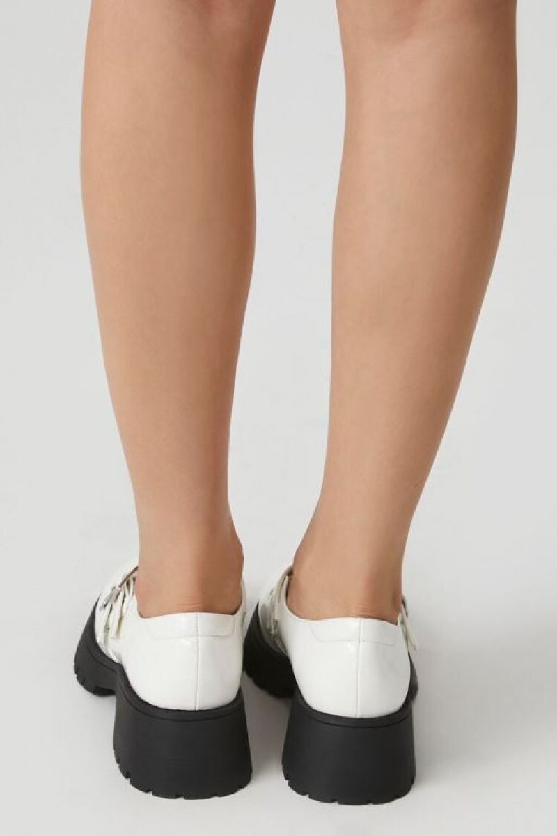 Mocasines Forever 21 Faux Cuero Lug Sole Mary Janes Mujer Blancas | KRg6gS7GvWP