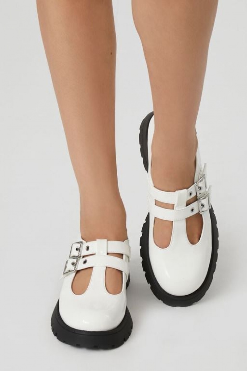 Mocasines Forever 21 Faux Cuero Lug Sole Mary Janes Mujer Blancas | KRg6gS7GvWP