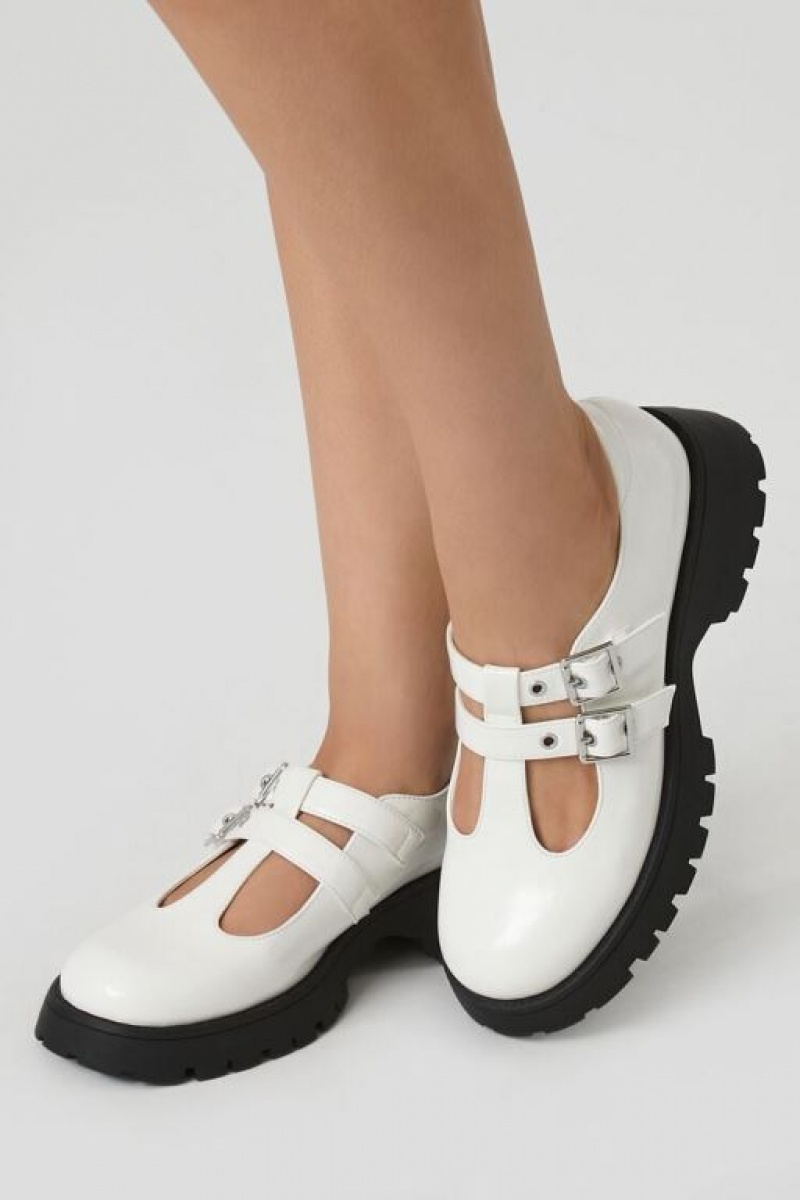 Mocasines Forever 21 Faux Cuero Lug Sole Mary Janes Mujer Blancas | KRg6gS7GvWP