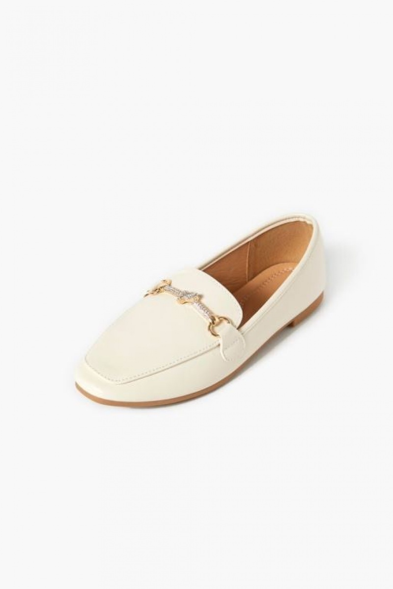 Mocasines Forever 21 Faux Cuero Rhinestone Mujer Beige | qTvHYtLLsDl