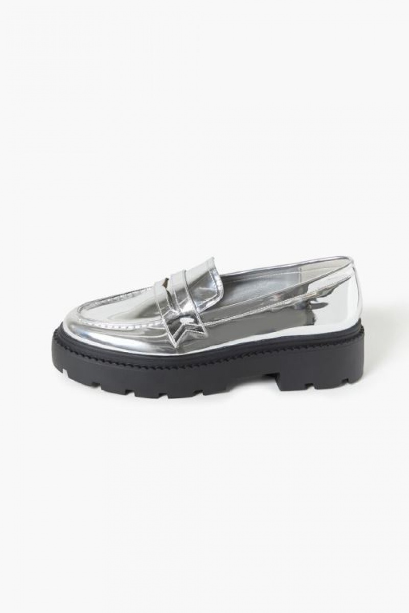 Mocasines Forever 21 Metallic Lug Sole Mujer Plateadas | xMYOggyvtYG