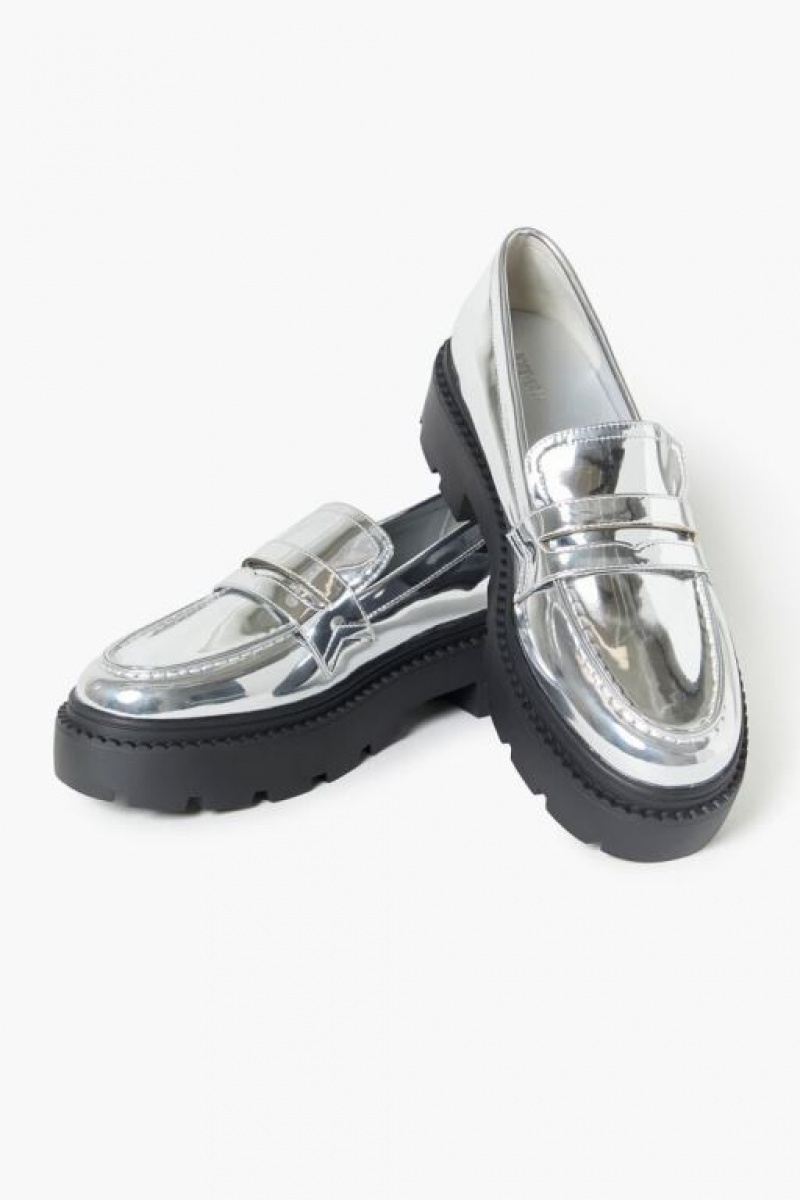 Mocasines Forever 21 Metallic Lug Sole Mujer Plateadas | xMYOggyvtYG