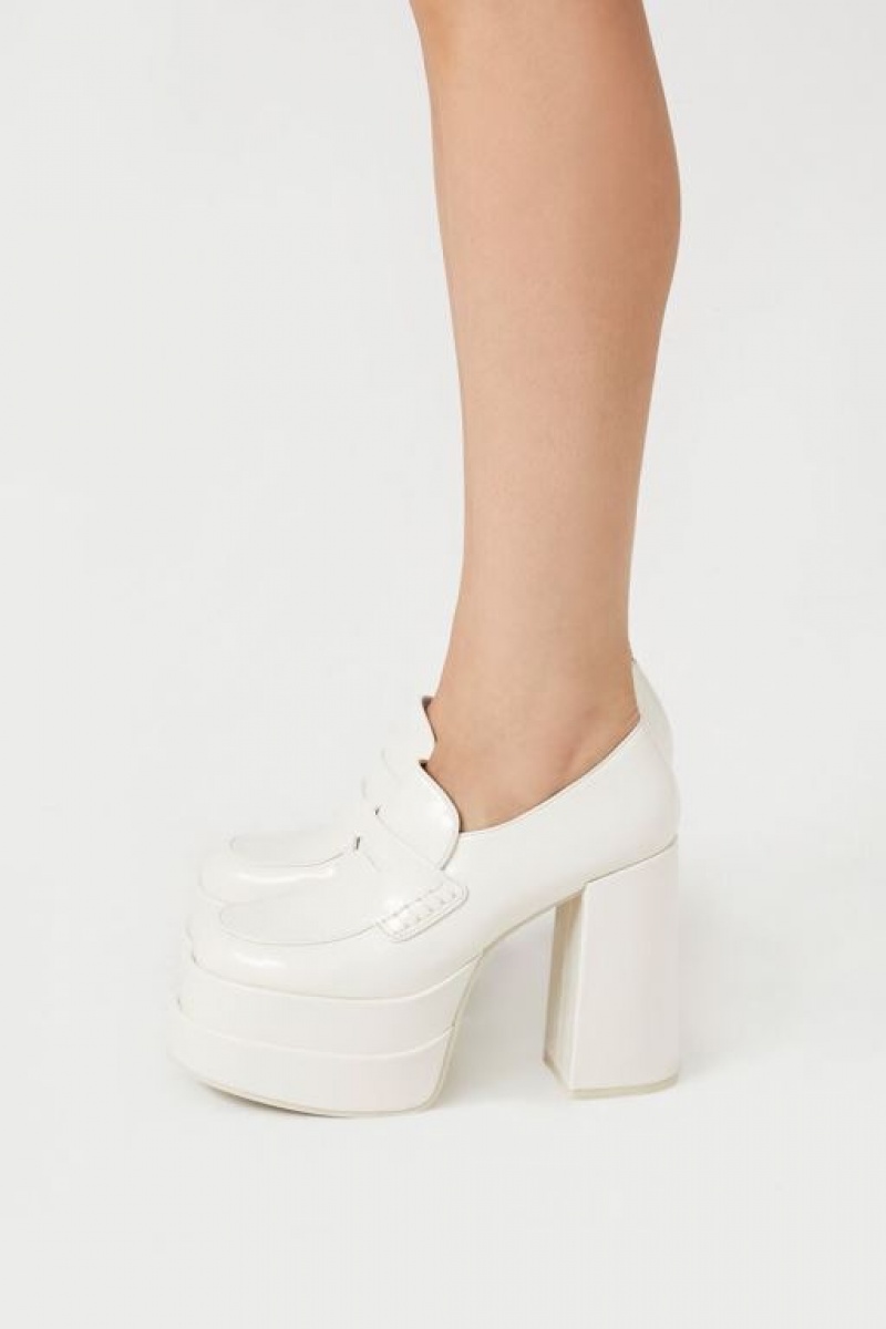 Mocasines Forever 21 Platform Penny Loafer Pumps Mujer Creme | Vk96fGj6kqG