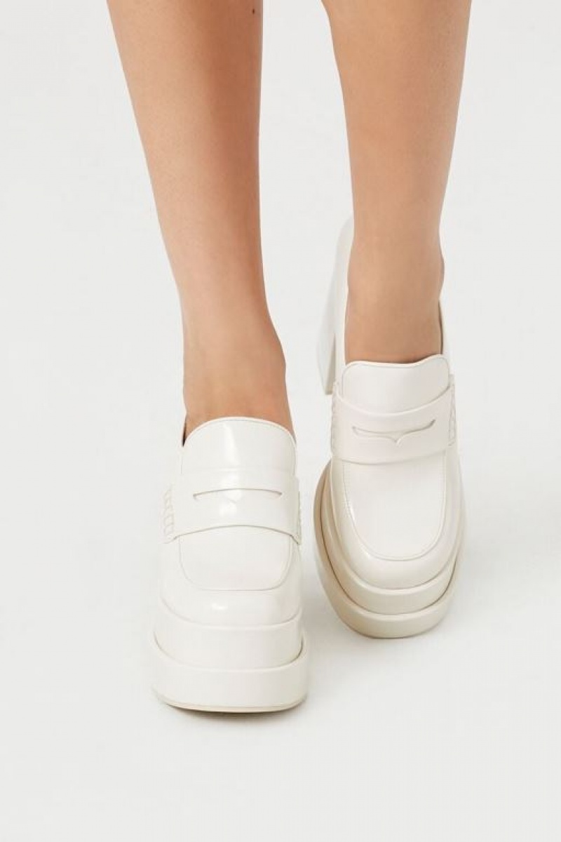 Mocasines Forever 21 Platform Penny Loafer Pumps Mujer Creme | Vk96fGj6kqG