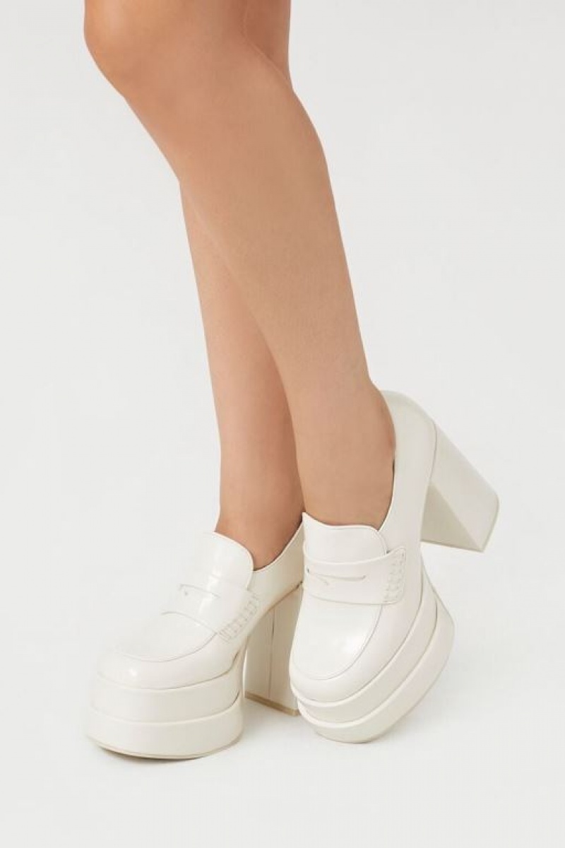 Mocasines Forever 21 Platform Penny Loafer Pumps Mujer Creme | Vk96fGj6kqG